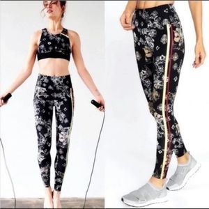 FP Movement Freestyle Floral Striped Leggings High Rise Ankle Crop Drawstring